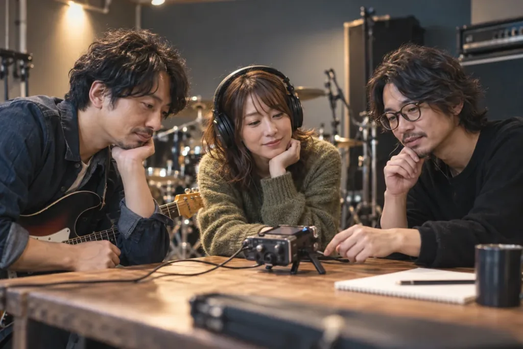 録音を責め合いにしない。次の練習が決まる振り返り【合奏を整える5】をイメージした場面